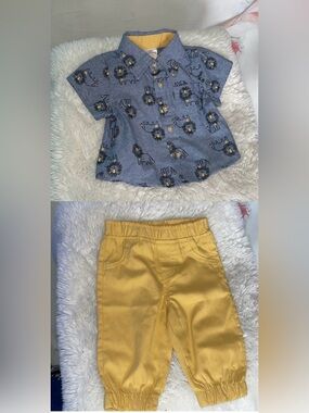 Little beginnings Blue Elephant Print Shirt and Yellow Pants Set
NWOT